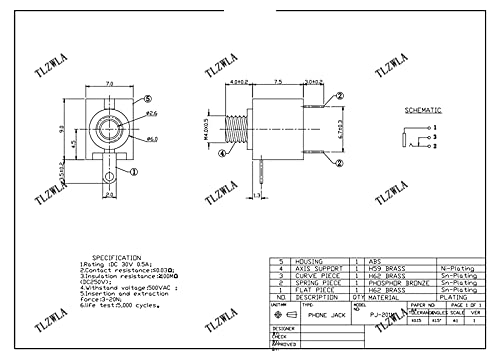 1000Pcs PJ-201M 2.5MM Headphone Jack Audio Jack 2.5 Mono Audio Socket PJ201 3 feet