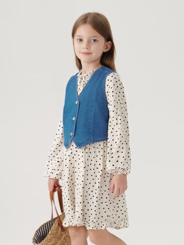 Image of marc & janie Girls Denim V Neck Vest Vintage Button Down Tank Jacket Sleeveless Soft Tops 241359