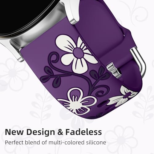 Witzon Floral Band Compatible with Samsung Galaxy Watch 7 Band/FE 6 5 4 40mm 44mm,Galaxy Active 2, 20mm Watch Band Engraved Cute Flower Soft Silicone Inlay Replacement Strap Dressy Accessories Women by Witzon - Used condition - Image 7
