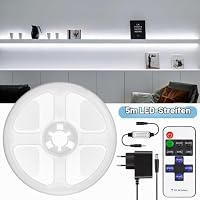 LED Strip COB Streifen 5m, Band 6500K Weiß Dimmbar mit Fernbedienung, Lichtleiste Selbstklebend 24V, 36W Fernseher Beleuchtung Sehr Hell für Küche, Wohnzimmer, Treppe, Schlafzimmer – Ansicht 6