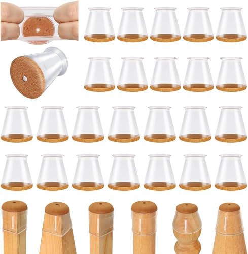 24 Pcs Chair Leg Floor Protectors for Hardwood Floors Silicone Covers to Protect Wood Tile Floors Scratches Felt Pads Furniture Leg Caps No Noise (Fit:0.5"-0.78")