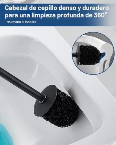 Miniatura 5 de Houha Escobillas De Baño Escobilla Wc Acero Inoxidable Con 2 Cabezales De Cepillado, Diseño Cerrado De Secado Rápido Negro