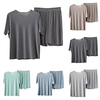 Doux et Confortable Ice Silk t - Shirt à Manches Courtes Lot de Deux Pantalons Larges Jambes, Ensemble Pyjama pour Femmes, t - Shirt Large Jambes Pantalons Larges Lot de Deux