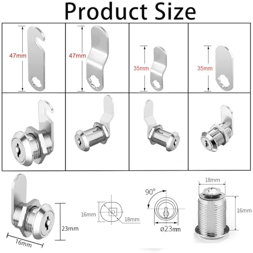 zoerbufan Briefkastenschloss mit 5 Verschiedene Schlossplatten und 2 Schlüssel, 16 mm Schrankschloss, Briefkasten schloß, Spindschloss, Hebelschloss Möbelschloss für Schranktüren, Büro, Aktenschrank