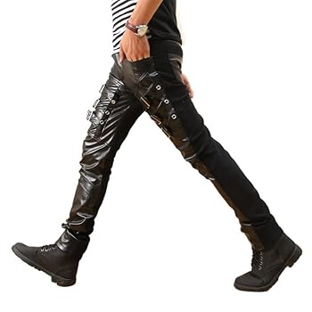 TOSHIKII Men's Punk PU Leather Pants Men's Plus Size Stage