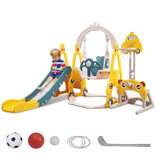 Sinbide 7 en 1 Toboggan Enfant avec Balançoire Aire de Jeux d'extérieur et l'intérieur pour Enfant Équipement de Jeu Toboggan Exterieur Enfant Excellent Cadeau Noël Anniversaire pour bébés