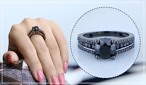 Dazzlingrock Collection Round Black Diamond Engagement Ring Band Set for Women (3.2 ctw, Color Black, Clarity Opaque) in Black Plated Sterling Silver2