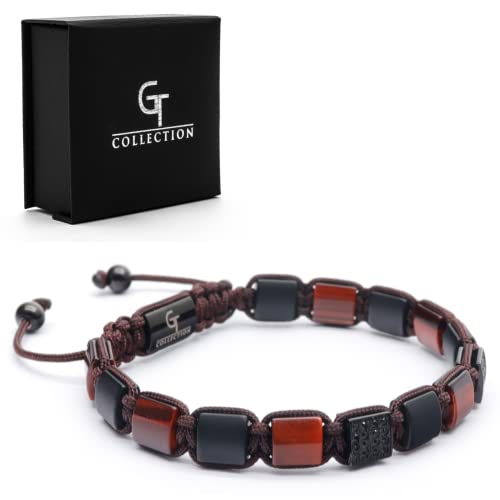 Gt Collection Men's Flat Bead Bracelet - Used For Its Grounding Effects – 100% Natural - Adjustable Gemstones Beaded Bracelet For Mens #TOP2