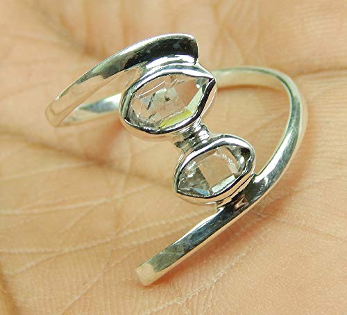 Image of AAA Quality Natural Herkimer Diamond 2 Stone Designer Healing 925 Sterling Silver Ring gift Herkimer Diamond ring for her raw gemstone handmade Ring Jewelry