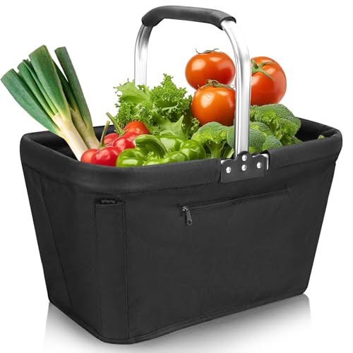 NCTNCX Panier à provisions pliable 30 l, panier de transport, panier à provisions stable avec barres de renfort – sans s'effondrer, panier de pique-nique pour voyage, pique-nique, shopping, cadeaux
