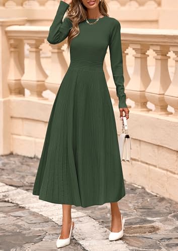 PRETTYGARDEN Fall Dresses for Women 2025 Long Sleeve Work Casual A Line Pleated Cocktail Church Midi Winter Sweater Dress2