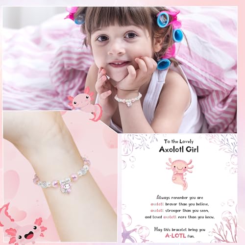 Axolotl Bracelet for Girls, Cute Axolotl Gifts for Girls as Halloween Gifts, Gift for Daughter Granddaughter Niece, Adjustable Girls Bracelet Axolotl Stuff with Card Kawaii Gift2