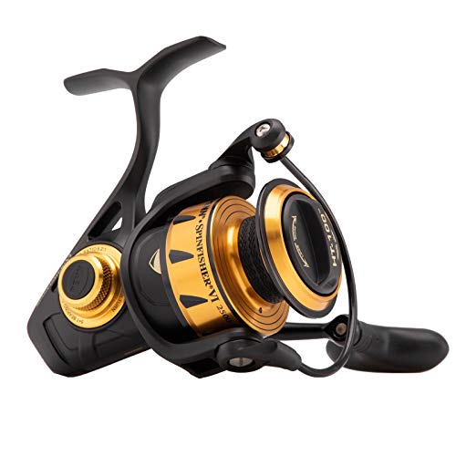 PENN Spinfisher VI Spinning Inshore/Nearshore Fishing Reel, HT-100 Front Drag, Max of 25lb | 11.3kg, Made with an All-Metal Reel Body and Spool Design,Black/Gold, 5500