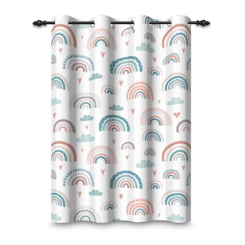 ggaimwf 107x160cm Cortina Opaca con Dibujos arcoíris para Dormitorio Infantil Boho Lindo Cielo Colorido Nube Ojales Cortinas para Ventanas Bebés niñas Sala de Juegos Sala de Estar,1 Panel Individual