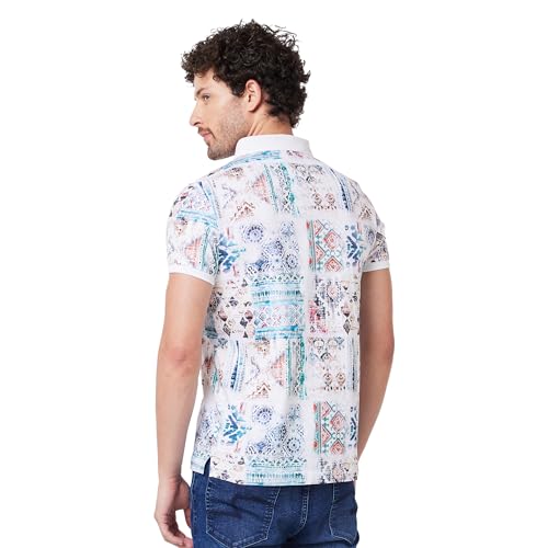 Image of Spykar Men's Slim Fit Ribbed Collar Half Sleeve Printed Casual T-Shirt
