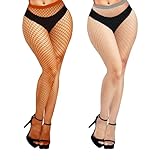 Violet Mist Womens Fishnets Colorful Fishnet Tights Sexy High Waist Fishnet Pantyhose Mesh Fishnet Stockings Fashion Fish Nets 2 Pack, Medium Hole, Light Grey + Caramel