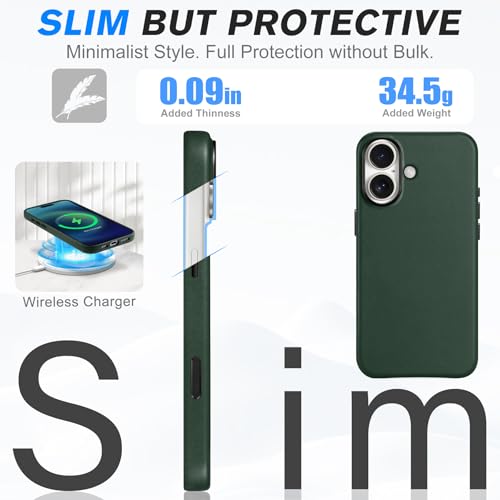 Image of SHIELDON Genuine Leather Case for iPhone 17 6.3 inch 2025, Midnight Green | for MagSafe, Magnetic Wireless Charging, Camera Button, Metal Buttons, Camera Bezel, Non-Slip, Shockproof, Anti-Scratch, Slim
