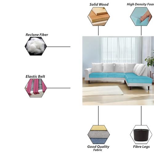Image of Gratly RHS 4 Seater L Shape Sofa Set for Living Room (Turquise Grey Colour) Premium Fabric Sofa