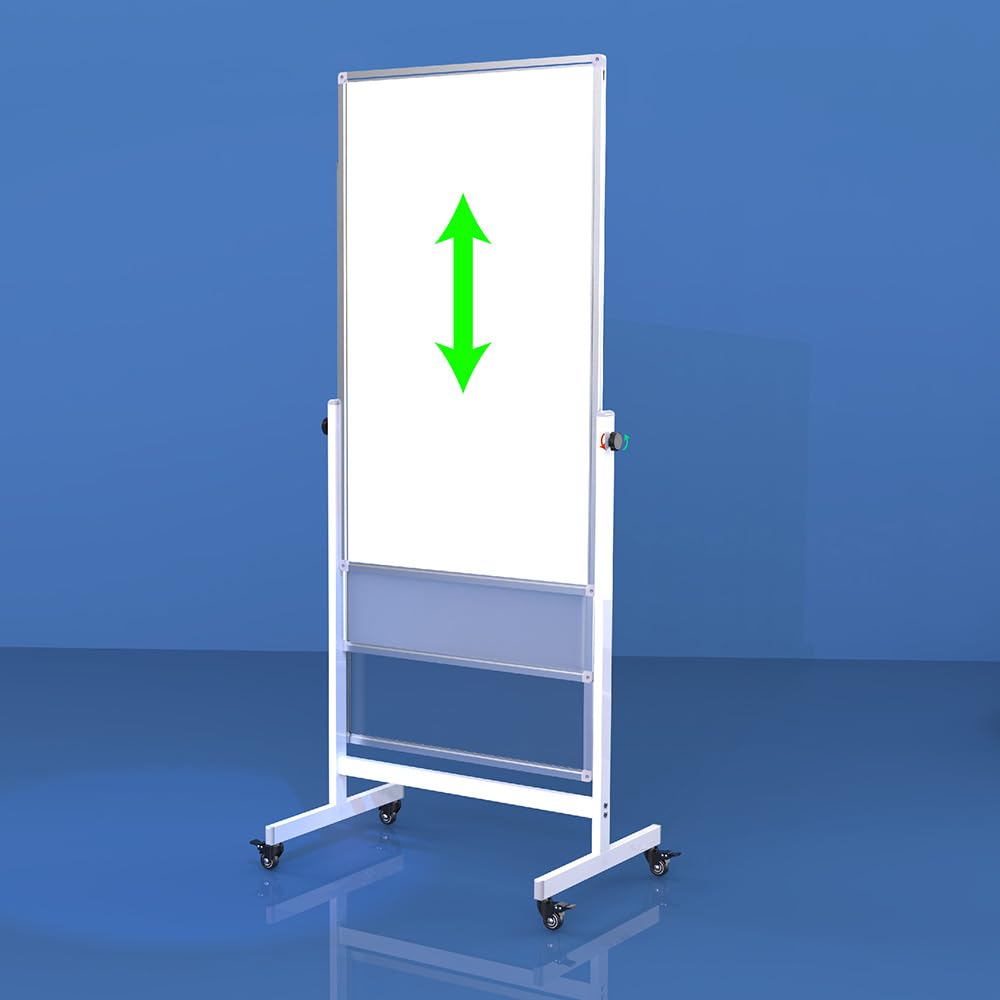IVOL Mobilna tablica suchościeralna – stal lakierowana na biało – dwustronna – magnetyczna i z regulacją wysokości – 66 x 110 cm