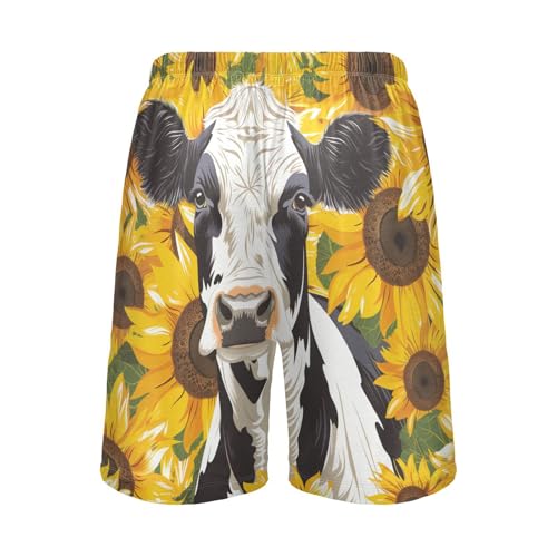 Cow Sunflowers Pajama Bottom Shorts for Men Soft Casual Sleep Lounge Shorts with Pockets S-XXL2