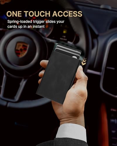 typecase Mens Wallet Card Holder: Pop Up Aluminum Case, Premium Genuine Leather, Smart, RFID Blocking, Slim, Minimalist, Front Pocket - 9-14 Card Capacity | ID Window | Cash Slot - Dark Black4