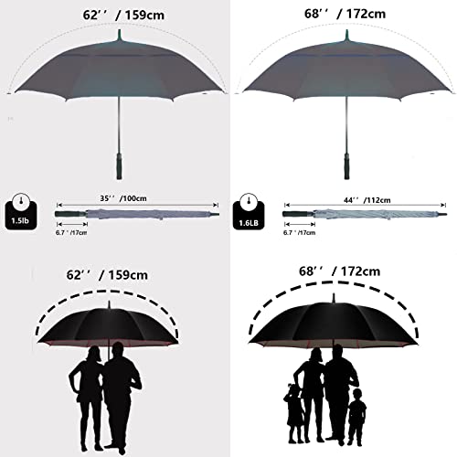 Baraida Golf Umbrella Large 62/68/72 Inch, Extra Large Oversize Double Canopy Vented Windproof Waterproof Umbrella, Automatic Open Golf Umbrella For Men And Women And Family(62 Inch, Grey) #TOP2