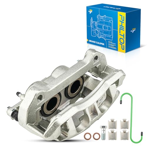 Image of PHILTOP Front Right Brake Caliper for Select Ford Lincoln SUVs Trucks | Precision-engineered front right caliper with ductile iron body, silver zinc coating, phenolic pistons, and bracket