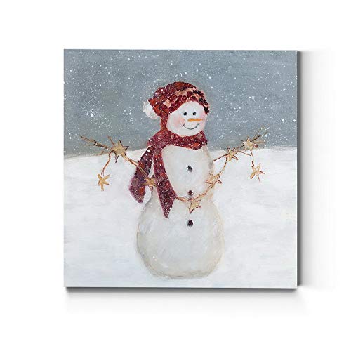 Renditions Gallery Snowman with Stars Wall Art, Cute Christmas & Snowy Winter Setting, Cheerful Holiday Artwork, Premium Gallery Wrapped Canvas Decor, Ready to Hang, 40 in H x 40 in W, Made in America