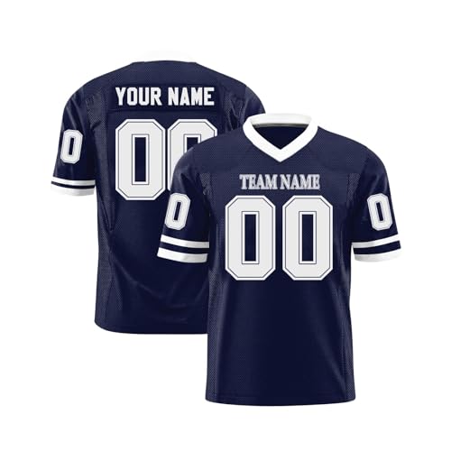 Personalisiert American Football Trikot für Herren Damen Jugend Vorschule Custom Football Jersey Schnelltrocknend Atmungsaktiv Personalized Printed Team Name Number Logo Navy