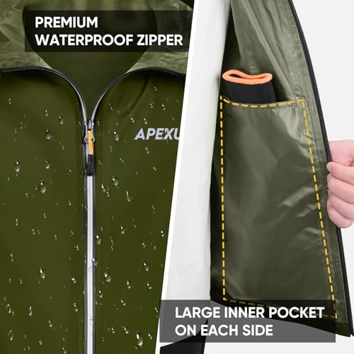 Image of APEXUP Packable Rain Jacket Men Waterproof Lightweight Raincoat with Hood