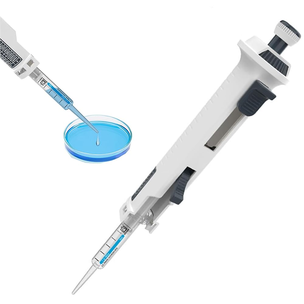 Pipettor jednokanałowy, bardzo dokładna mikropipeta laboratoryjna z końcówkami pipet 5 ml, pojemność 0,5 ml - 50 ml, ciągłe dozowanie do 48 razy, 5 biegów regulowanych, do badań naukowych