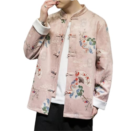 Men's Jacket Suede Fabric Long Sleeve Stand Collar Embroidered Buckle Tang Suit Improved Hanfu Autumn Coat Clothes