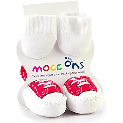 Mocc Ons Moccasin Slipper Socks Keeping Little Toes Warm! - Sneaker Red Cover