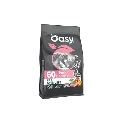 Oasy Grainfree – Crocchette per gatti adulti sterilizzati, maiale, 1,5 kg