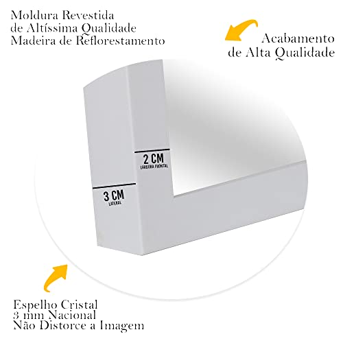 Espelho com Moldura Retangular Decorativo Sala Banheiro Quarto (Branco)