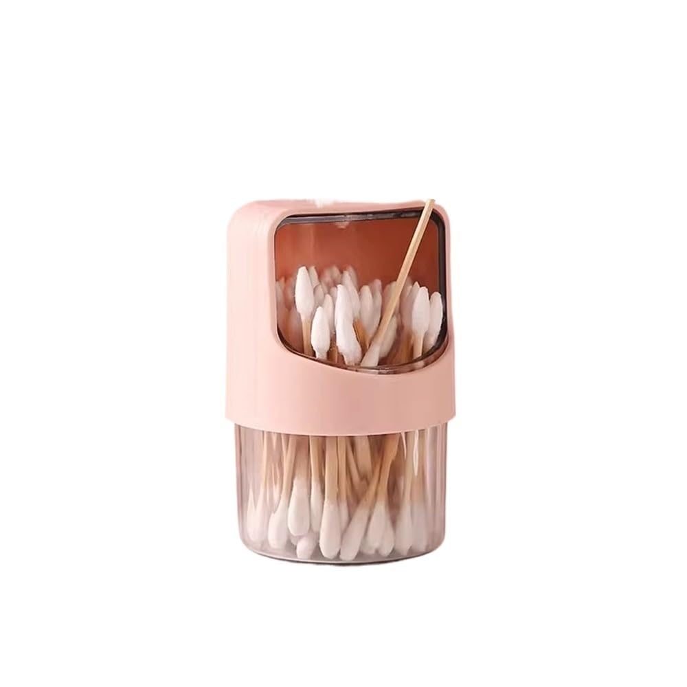 Lianxibag Pink 2Pcs Rotatable Cotton Swab Storage Box With Double Head Buds Container Transparent Cover Toothpick Organize(Pink)