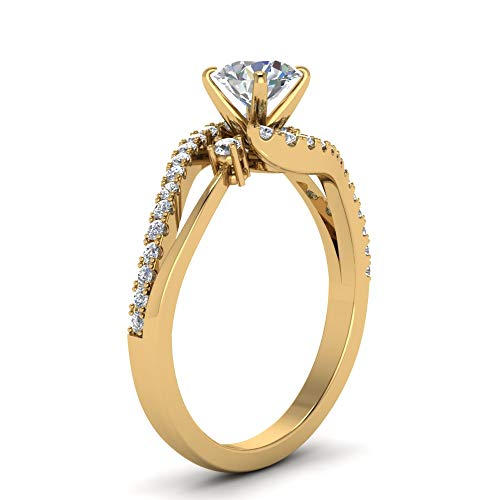 Image of Choose Your Gemstone Swirl 3 Stone Diamond CZ Engagement Ring Yellow Gold Plated Round Shape Side Stone Engagement Rings for Women, Girls and Ladies US Size 4 to 12