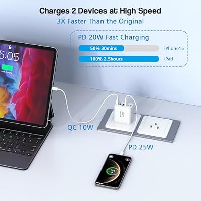 3 Pack 65W GaN Type C Wall Charger Block,6-Port Fast Charging Block,PD USB C Plug Adapter+QC Plug Compatible with Apple iPhone 17/17 Air/16E/16Pro Max/16Plus/16/15/14/13/12/11/XS Max,iPad Pro,AirPods