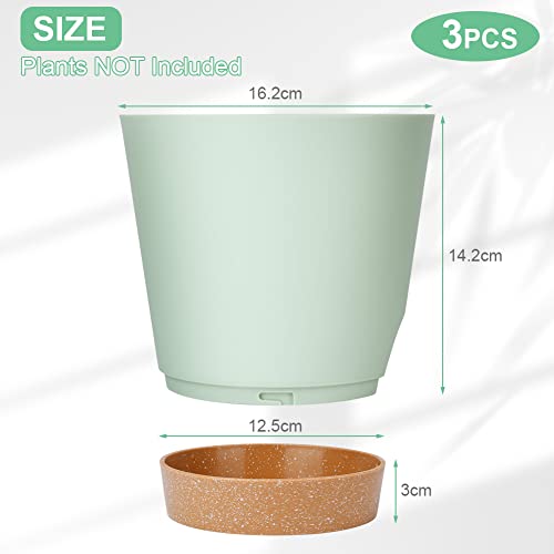 OFFCUP Plant Pots, 3pcs Plastic Plant Pots 16.5cm Self Watering with Drainage Holes, Saucers and Reservoir - Image 2