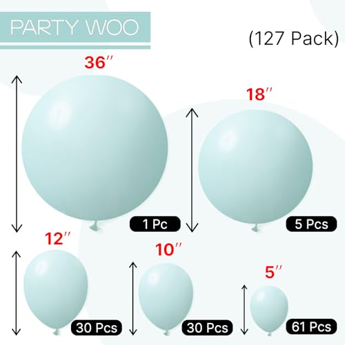 Image of PartyWoo Teal Balloons 127pcs Different Sizes Pack of 36 18 12 10 5 Inch Turquoise Balloon Arch Kit for Baby Shower Gender Reveal Wedding Engagement Birthday Pool Tea Party Decorations Blue-Q03