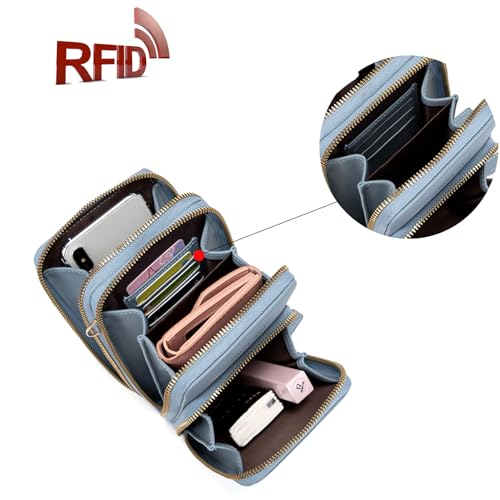 Image of myfriday Touch Screen RFID Phone Crossbody Purse with 2 Straps for Women | Clear phone window, RFID card space, 11 slots and zip pockets support quick calls, errands, theme parks and travel