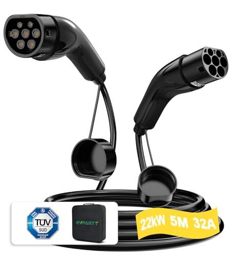 EVPARTY Typ 2 Ladekabel 22kW 32A 5m 3-Phasig EV/PHEV Ladekabel mit Typ-2-Stecker Kompatibel mit Model Y/3/S/X ID.3 ID.4 ID.5 Q4 usw