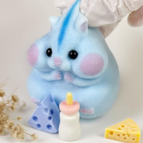 handmade taba squishy hamster toy cute squishy hamster fidget toy realistic hamster toy soft silicone mochi furry toy stress relief gift for adults amp kids sensory anxiety plushie blue