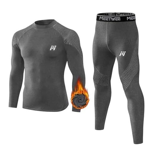 MEETWEE Thermal Underwear for Men, Winter Gear Long Johns Base Layer Top and Bottom Set for Skiing Running, Grey, XXL