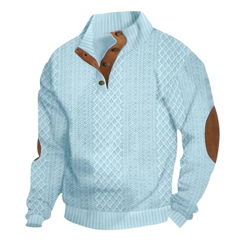 Men's Casual Sweatshirt Jacquard Stand Collar Button Elbow Patch Long Sleeve Pullover Tops Vintage Western Shirt Tops3