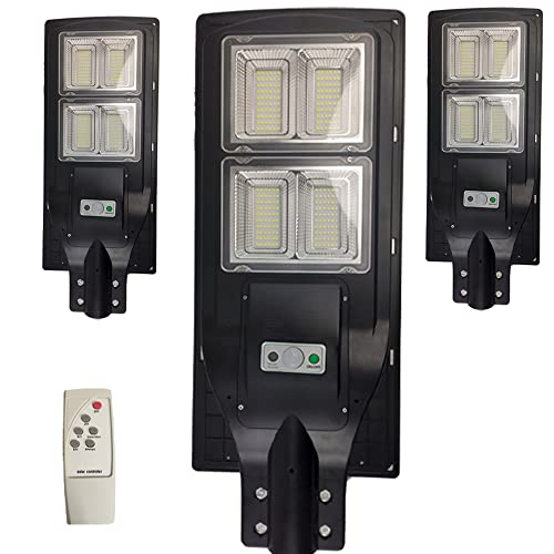 Luminaria Solar Poste LED 240W 3 UNIDADES Sensor Proximidade Controle Rua Quintal Jardim Iluminaçao