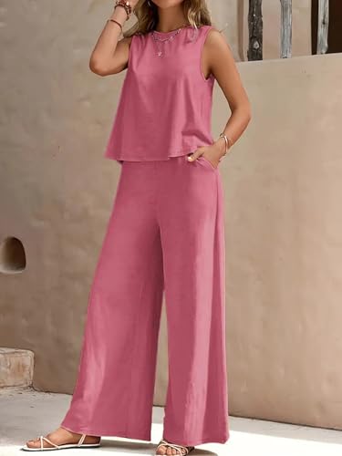 Image of ALL YOURS Women's 2 Piece Outfit Loose Tank Top and Wide Leg Pants Sets|co-ord set for women cord set for women lounge wear set for women coords set for women wear