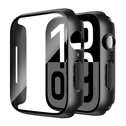 Smiling 2 Pack Case Built in Tempered Glass Screen Protector Compatible with Apple Watch Series 11 (2025)/Series 10 46mm, Hard PC Case Overall Protective Cover- Black