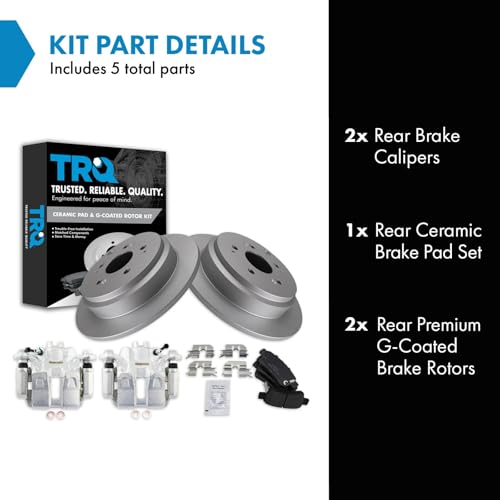 Image of TRQ Rear Brake Pad and Rotor Set Ceramic G Coated Solid Rotors Calipers