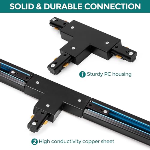 H Track Lighting T Connector - iCreating Black T Shape H Track Lighting Rails Connectors, 3 Wire Track Lighting Fixtures Accessories for Single Circuit H Type LED Track Lighting Heads System - Thumbnail 3